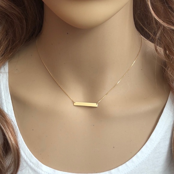 14K Solid Gold Mini Bar Plate Geometric Necklace - Picture 5 of 5